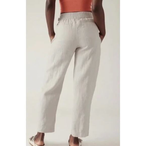Athleta Size 8 Voyager Linen Pant Bone Colored Adjustable Waist - Picture 2 of 8